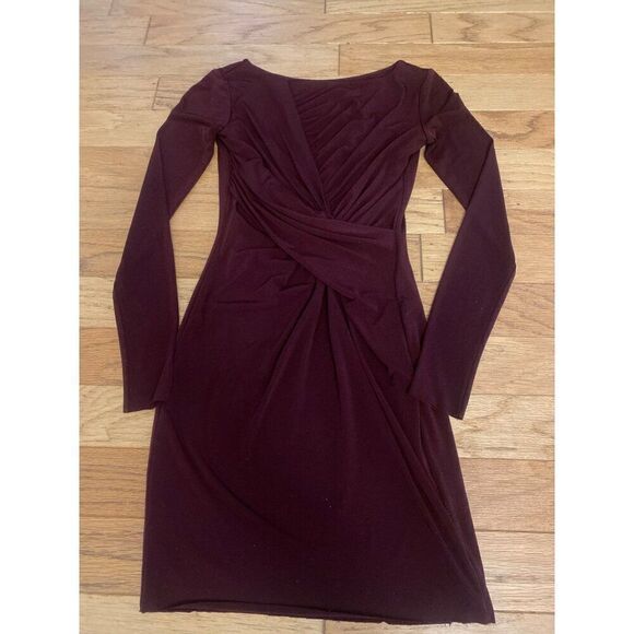 Bailey 44 Anthropologie womens Chic Burgundy Long Sleeve Ruched Bodycon Dress xs - Picture 1 of 9
